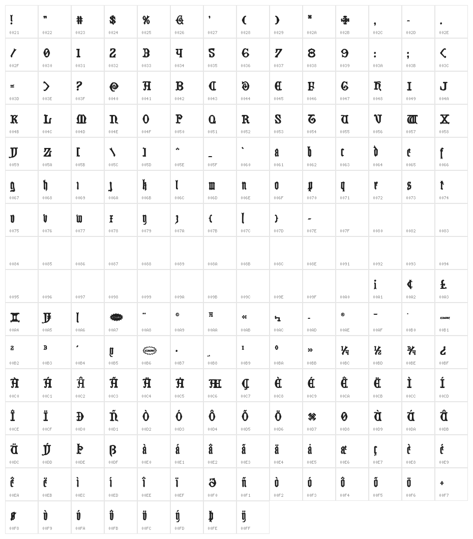 Westdelphia Bold Character Map
