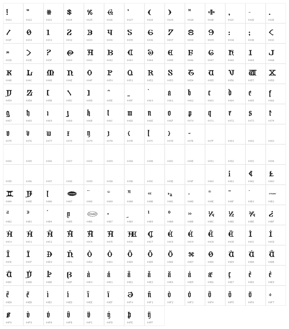 Westdelphia Expanded Character Map
