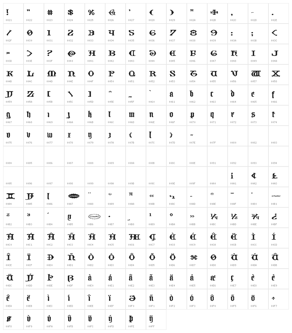 Westdelphia Extra-Expanded Character Map