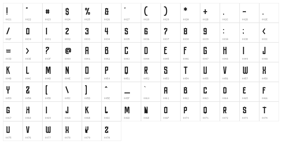 Westerion Regular Character Map