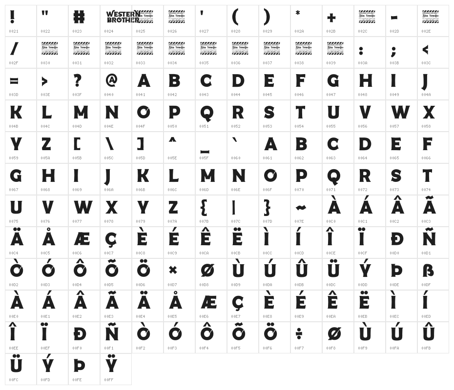 Western Brother Personal Use Character Map