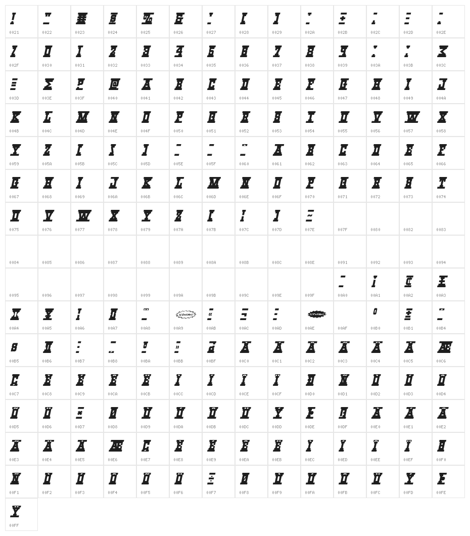 Western Rail Expanded Italic Character Map