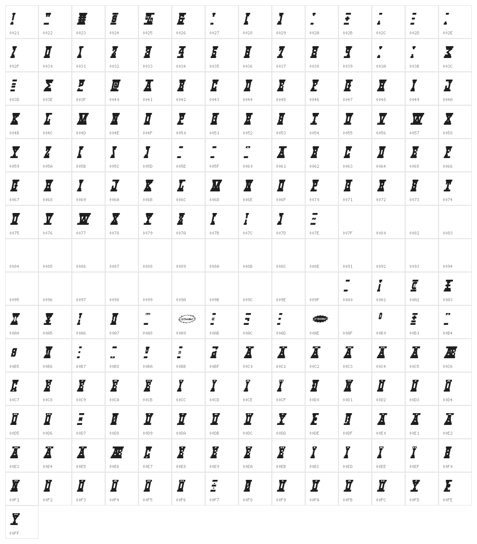 Western Rail Italic Character Map
