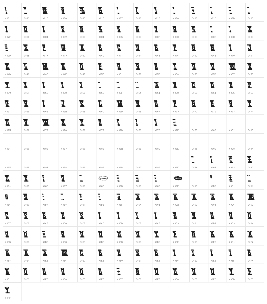 Western Rail Leftalic Character Map