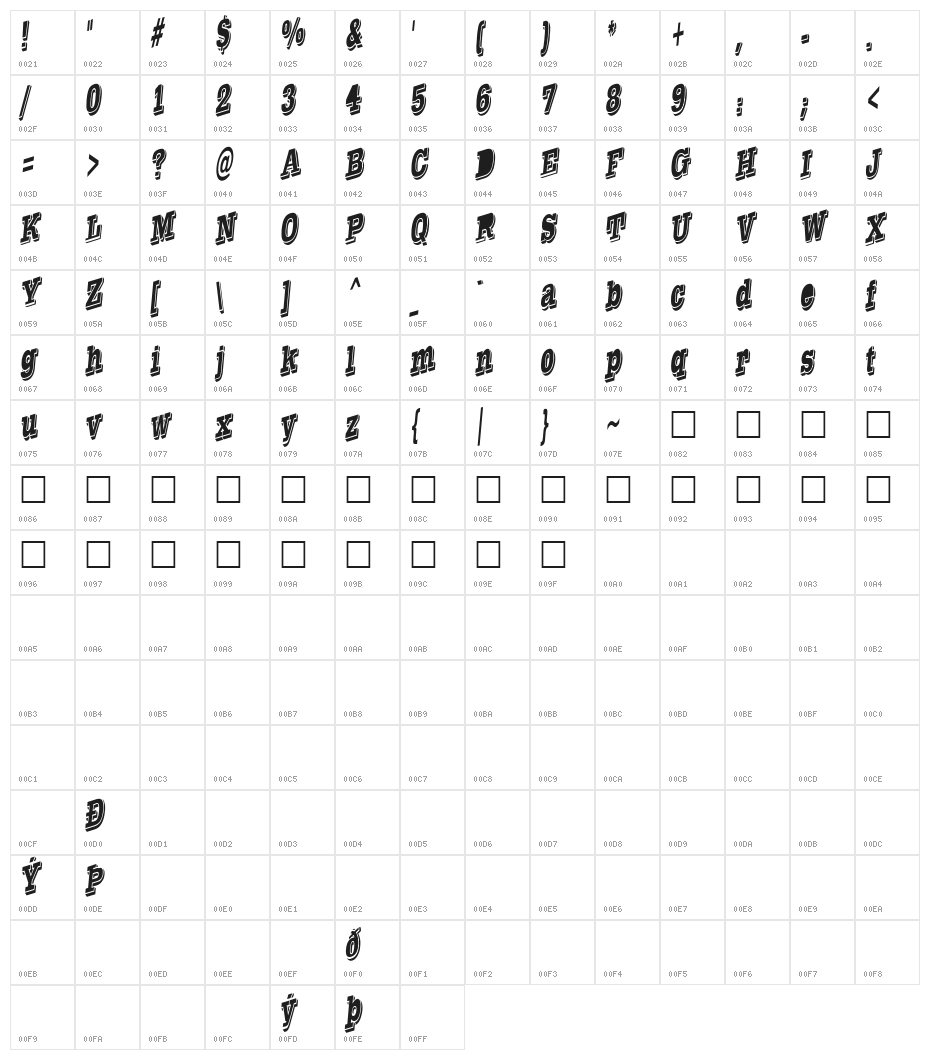 WesternSlant Regular Character Map