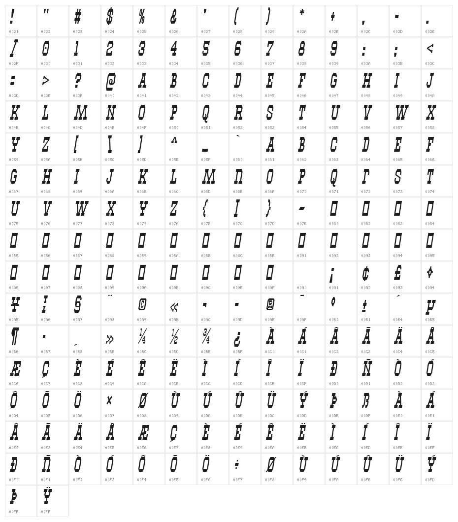 Westhorn Italic Character Map