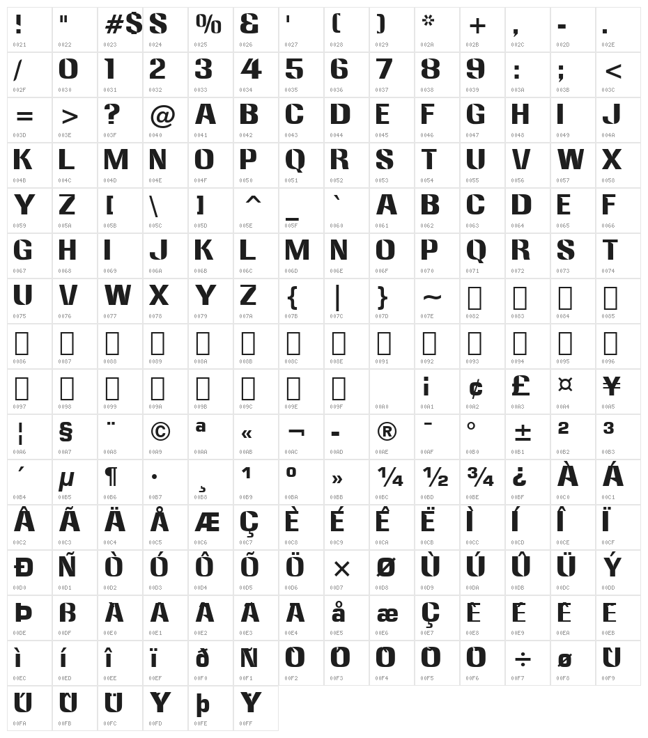 Westinghouse Regular Character Map