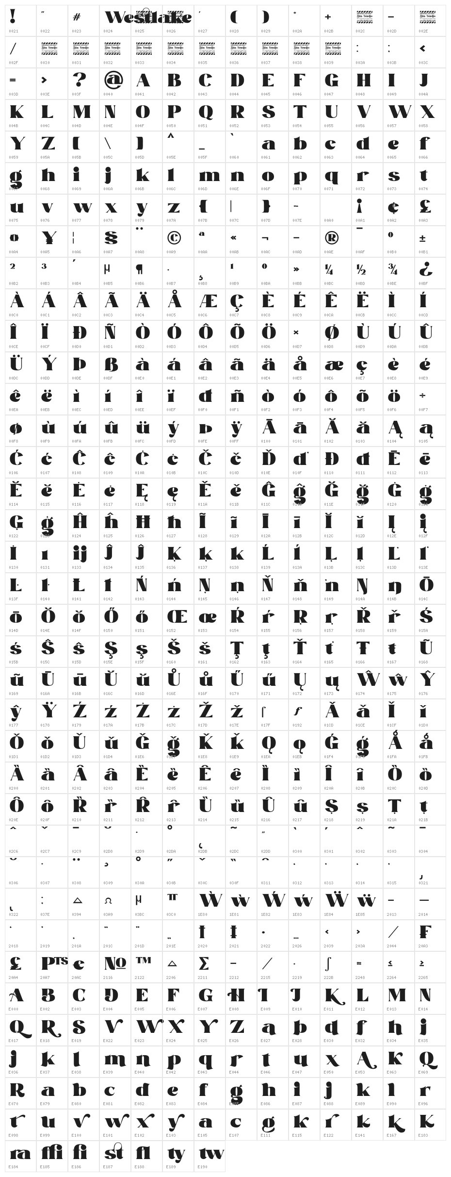 Westlake Personal Use Character Map