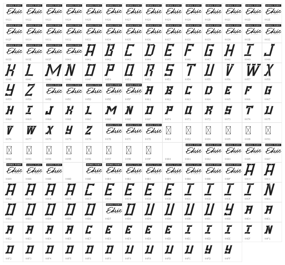 Westrener Demo Italic Character Map