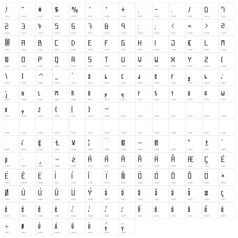 webPixel Character Map
