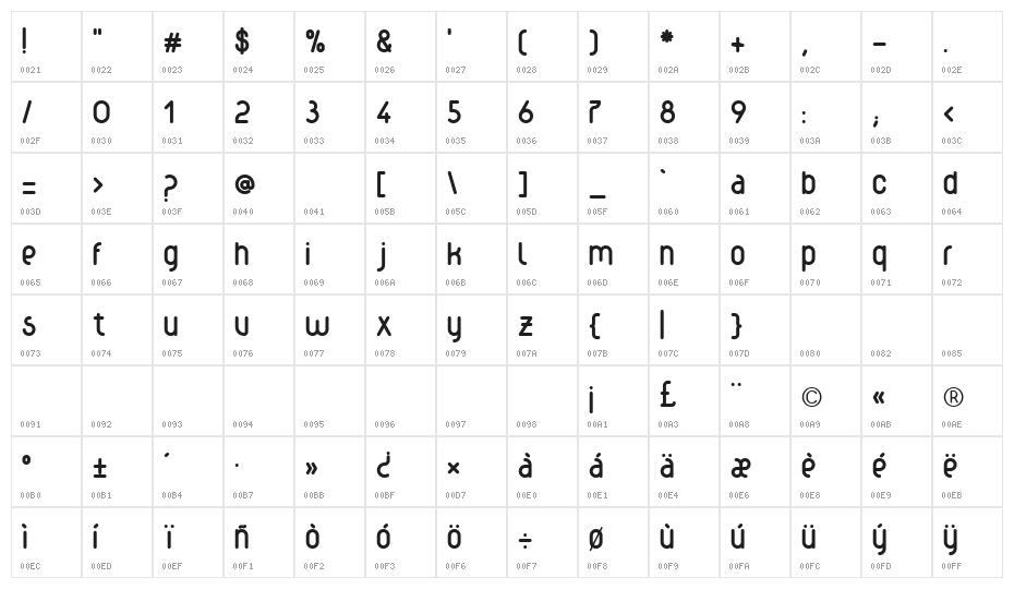 wec-Bold Character Map
