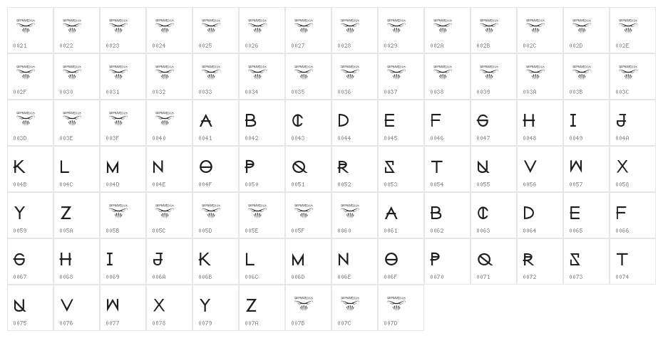 weightingold Character Map