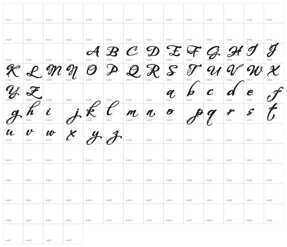 WHISPERS CALLIGRAPHY_DEMO_sinuous_BOLD Character Map