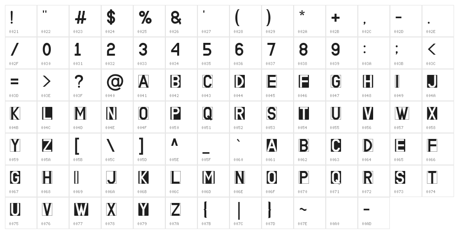WHITE AND BLACK Character Map
