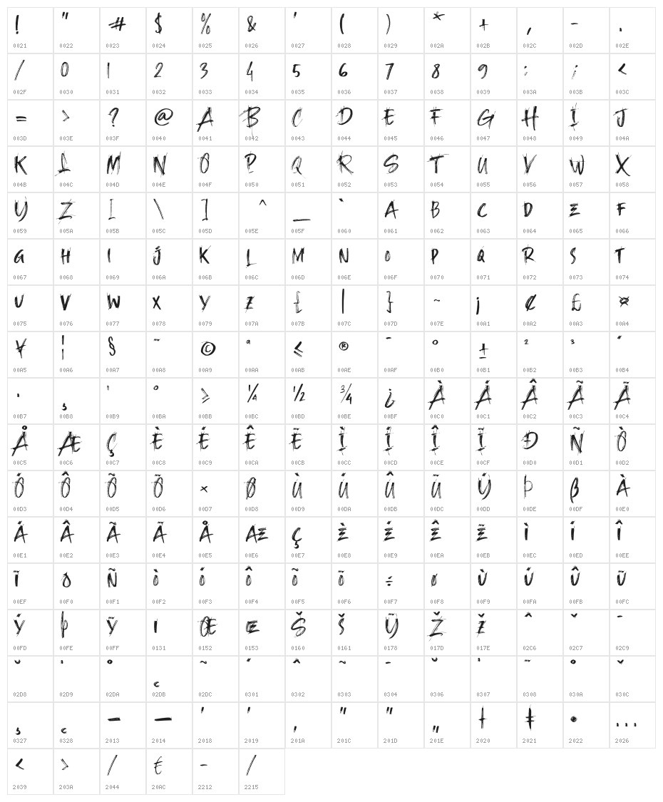 Whiplash Regular Character Map