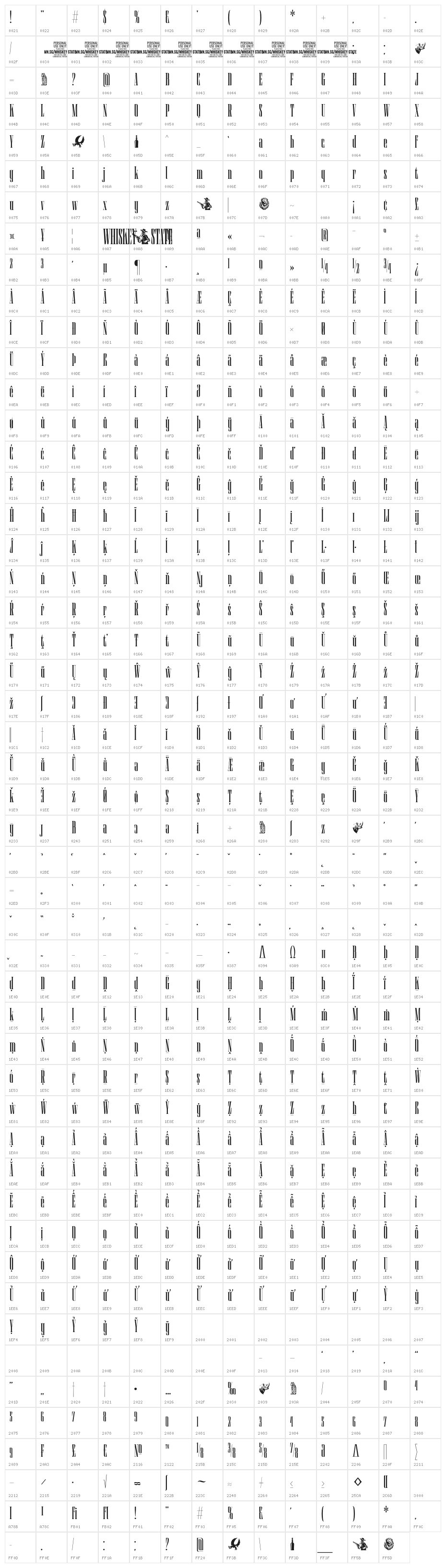 Whiskey State PERSONAL USE Regular Character Map