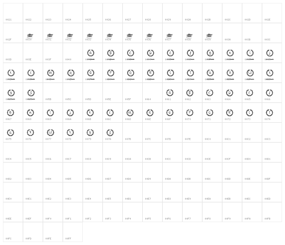 White Christmas Monogram Reg Character Map