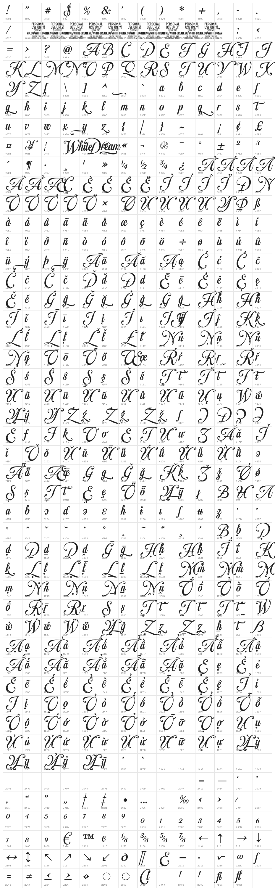 White Dream PERSONAL USE ONLY Regular Character Map