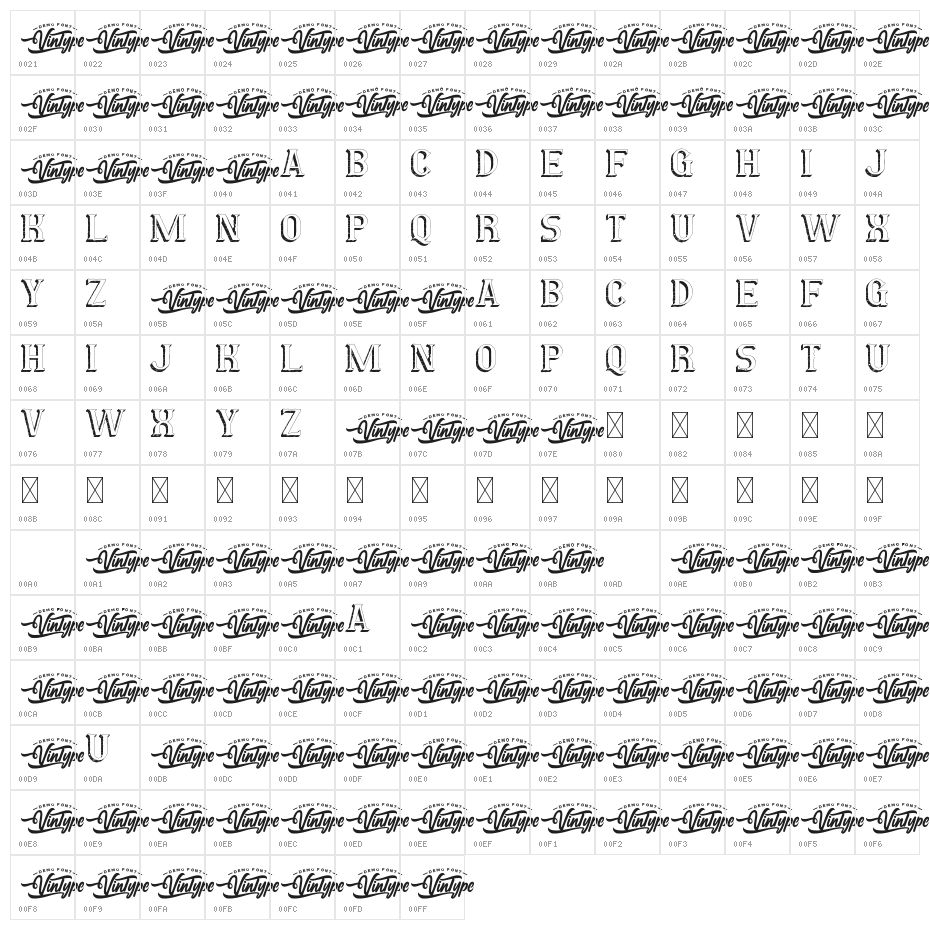 White Letters Demo Character Map