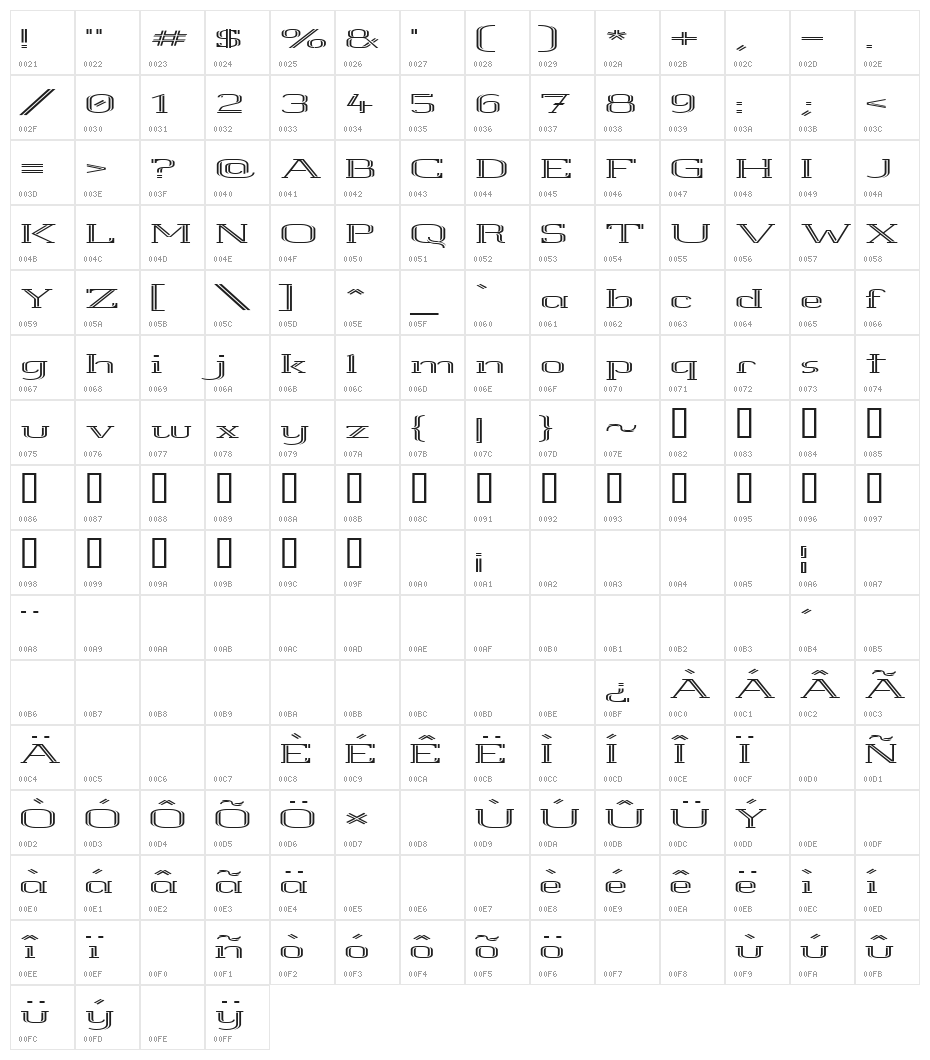 White Line Rolled Character Map