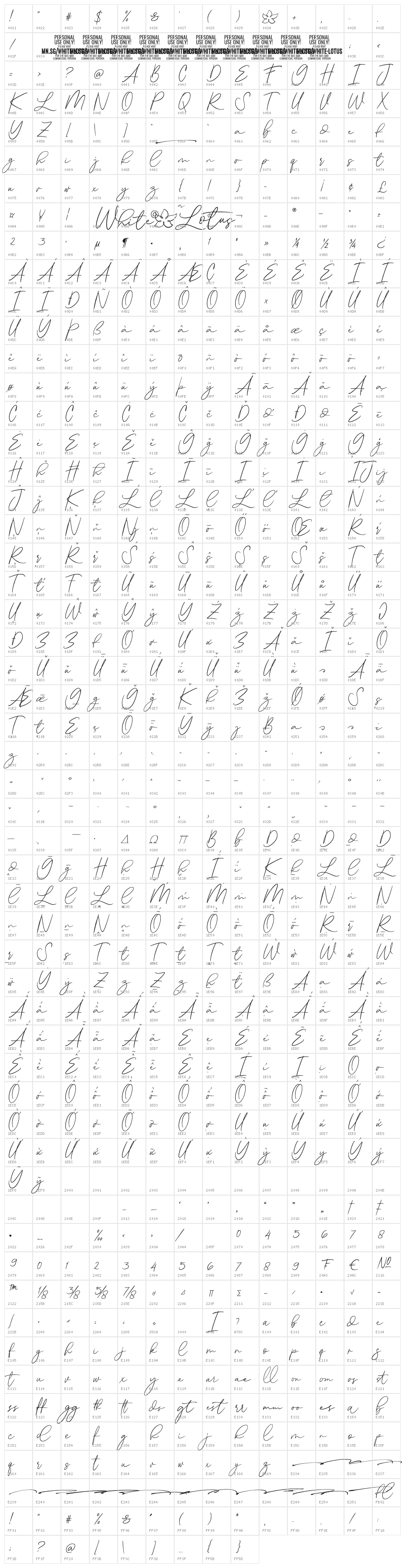 White Lotus PERSONAL USE ONLY Regular Character Map
