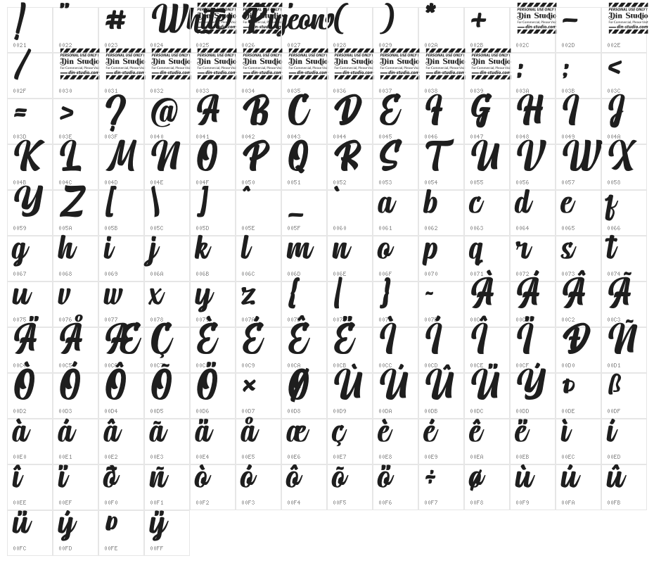 White Pigeon Personal Use Character Map