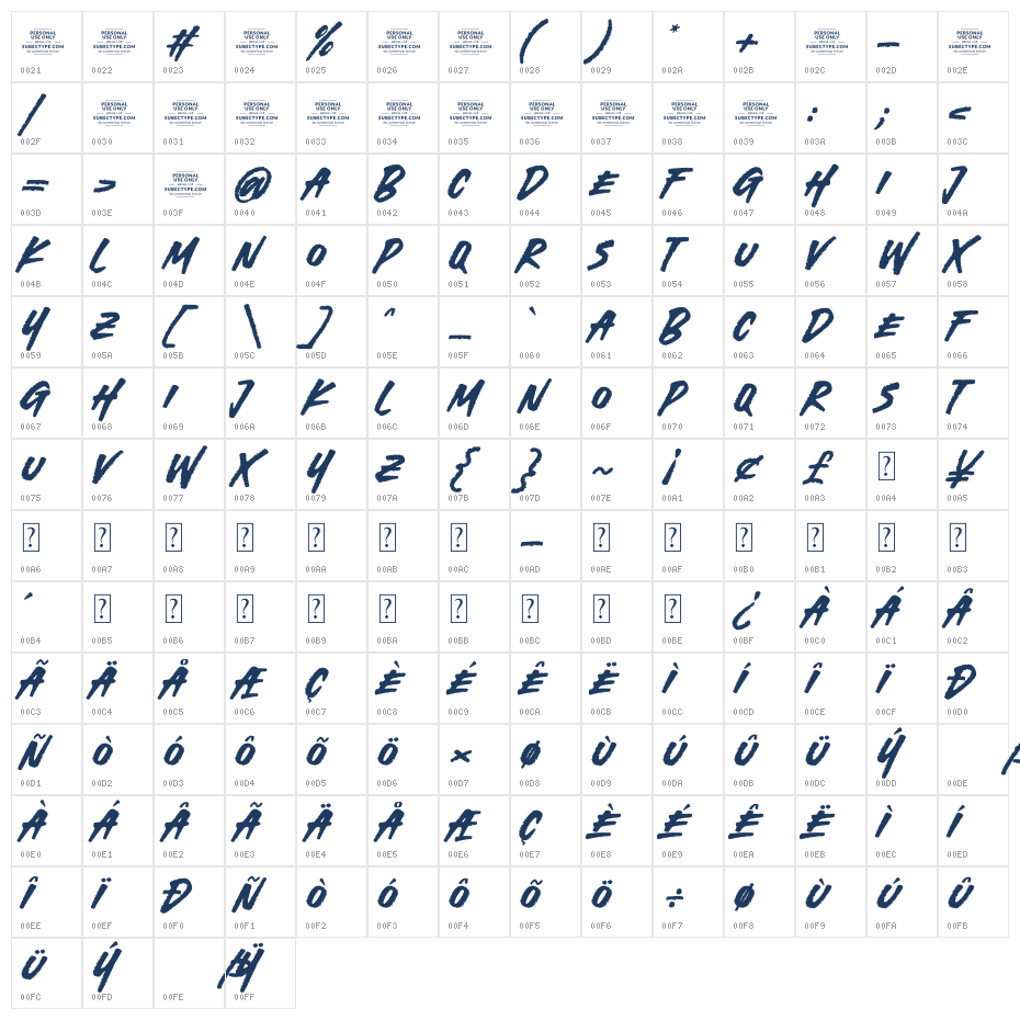 White Shadows Character Map