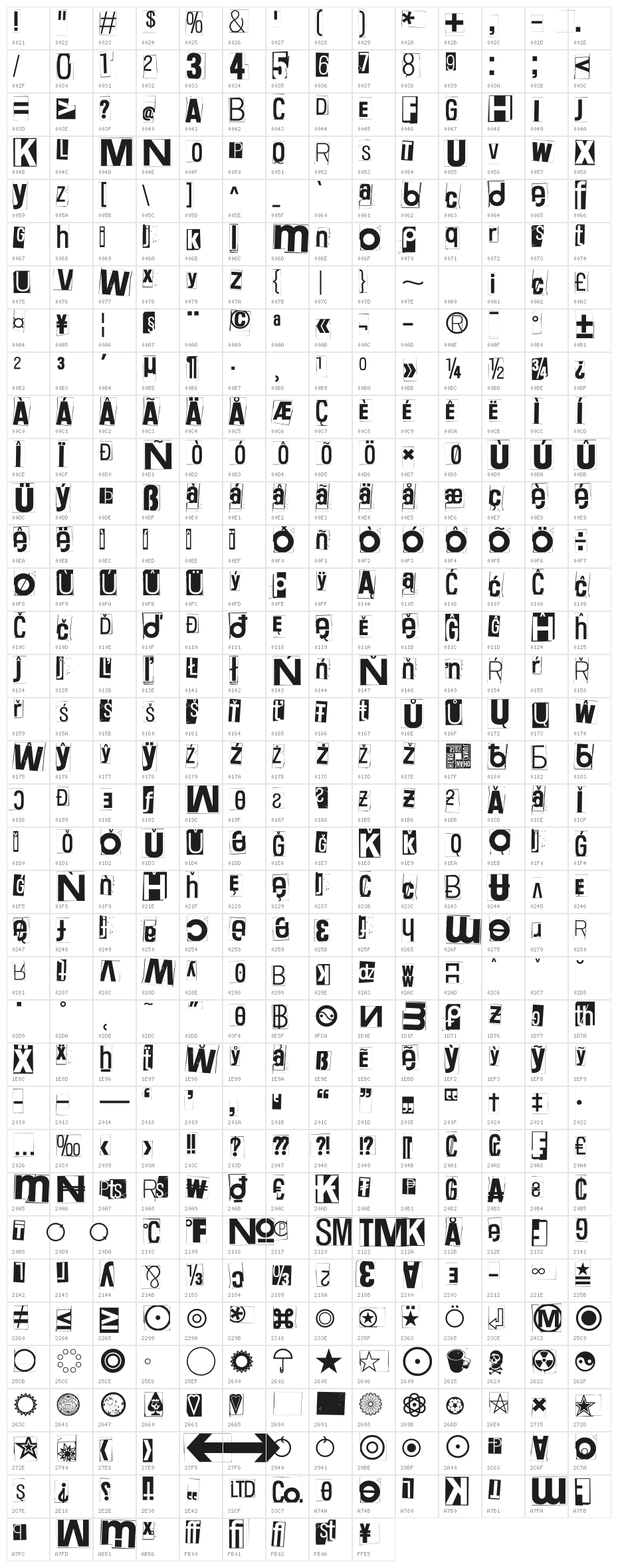 White Square Red Yes Black Eight Zero Zero Character Map