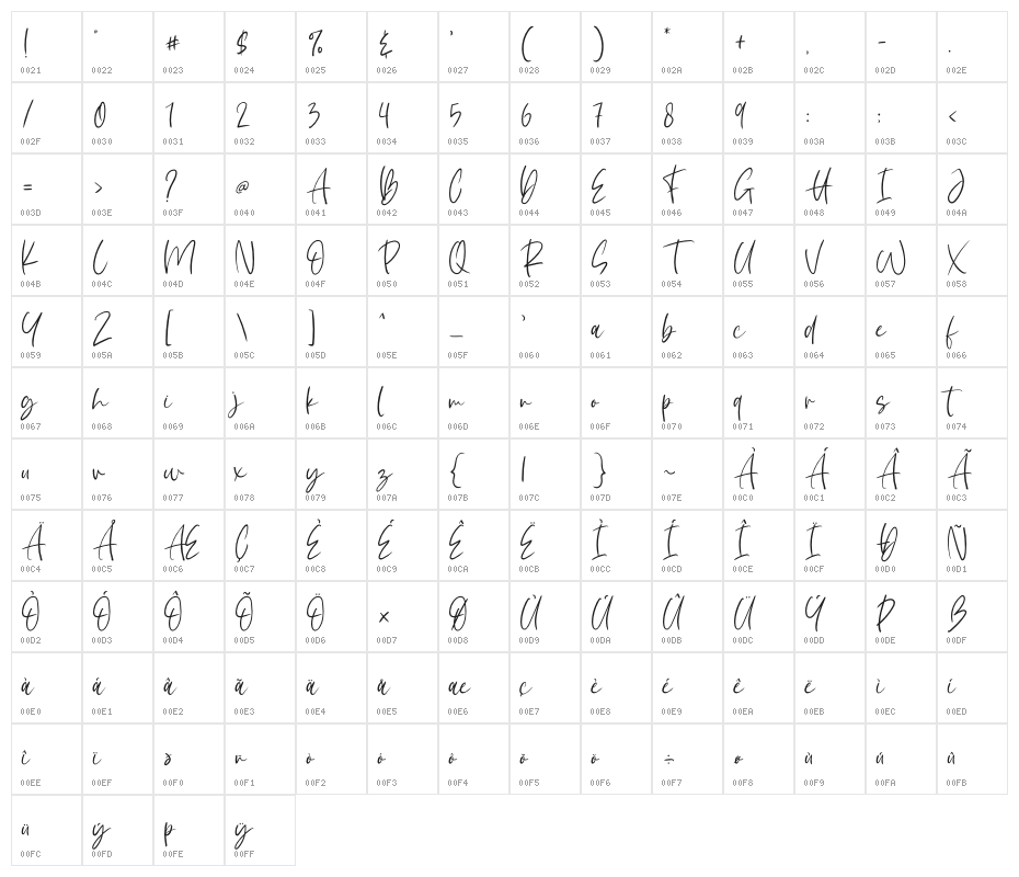 White Sunlight Character Map