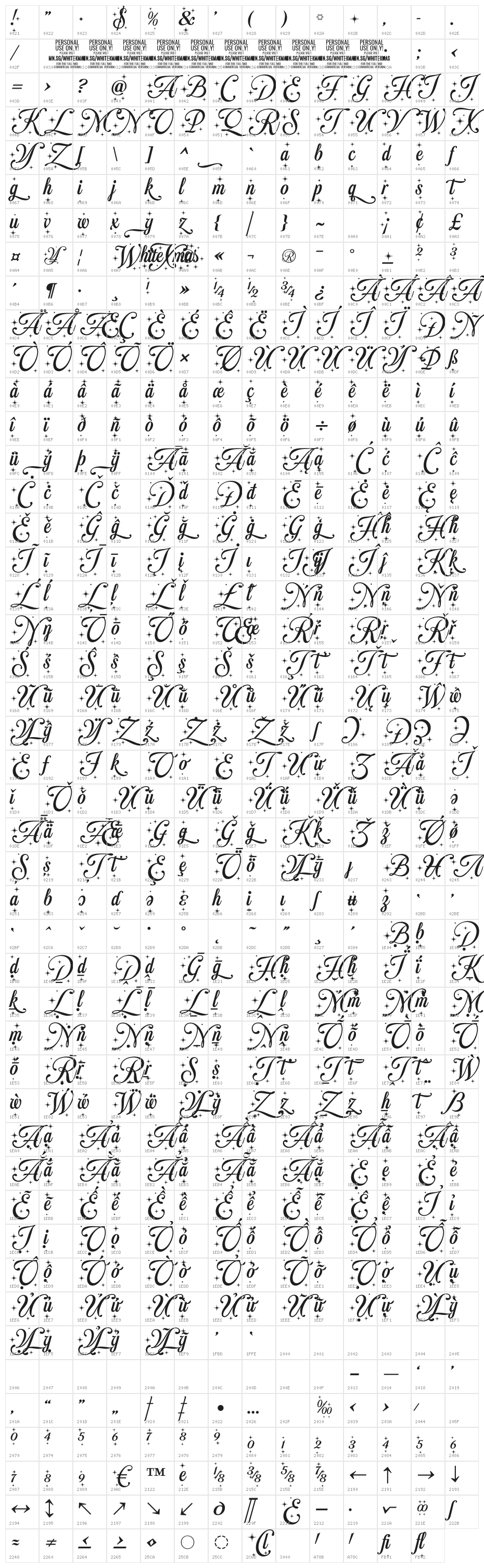 White Xmas Star PERSONAL USE Regular Character Map