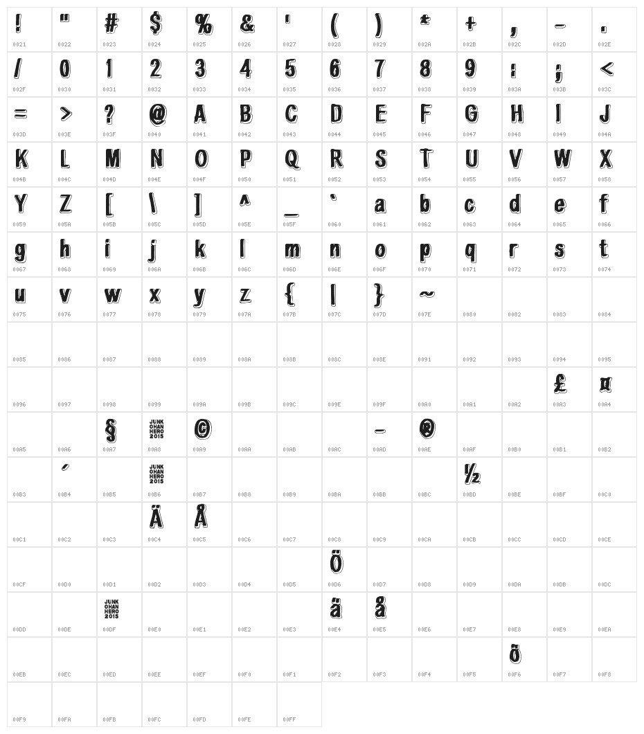 White light, black line Character Map