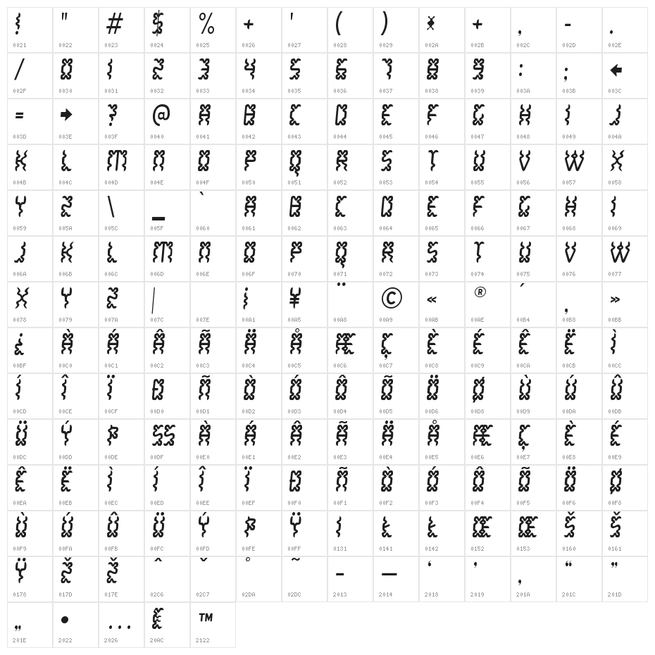 WhiteLake-Regular Character Map