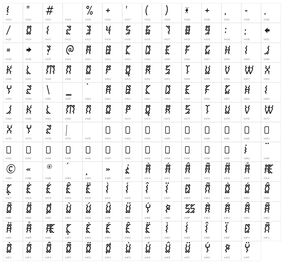 WhiteLake-Regular Character Map
