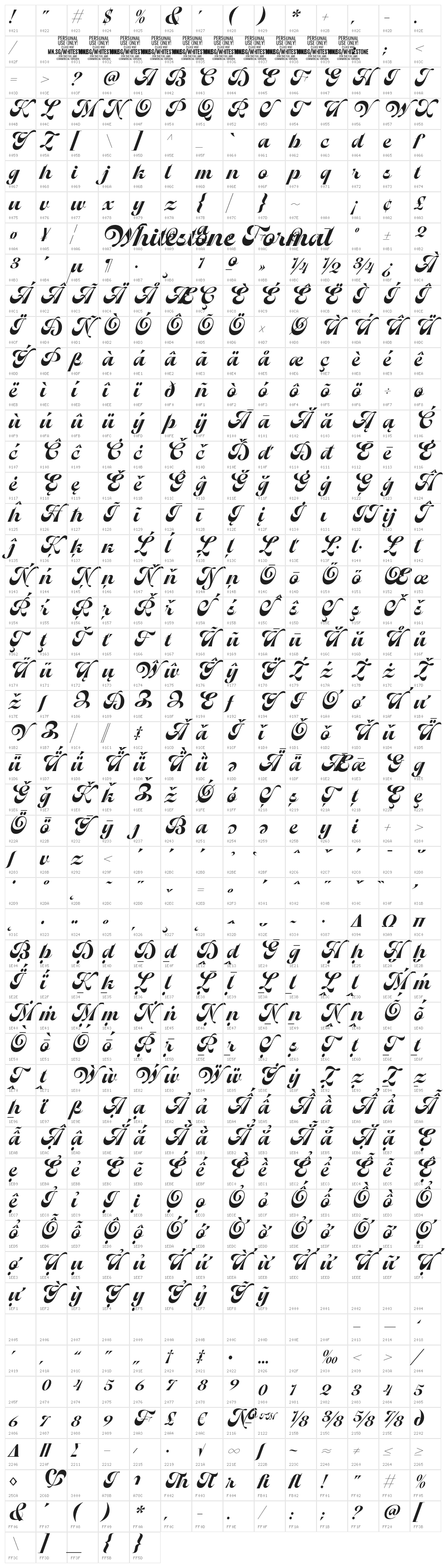 Whitestone Formal PERSONAL Regular Character Map