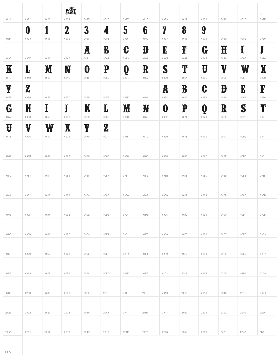 WILDRODEO Bold Character Map