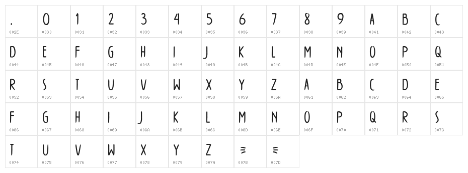 WINTERTIME Character Map
