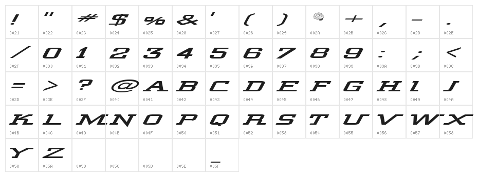 Wide Glide Character Map