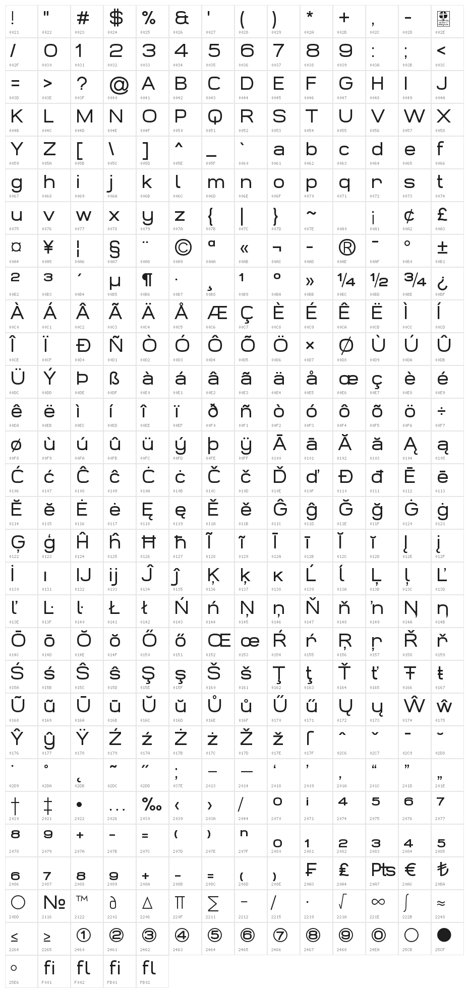 Widolte Regular Demo Character Map