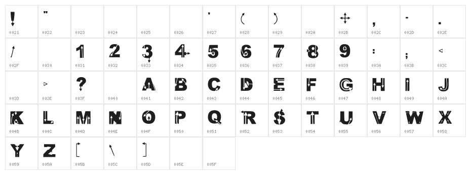 Wild Arrows Character Map