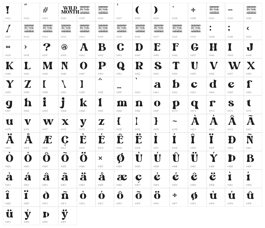 Wild Month Personal Use Character Map