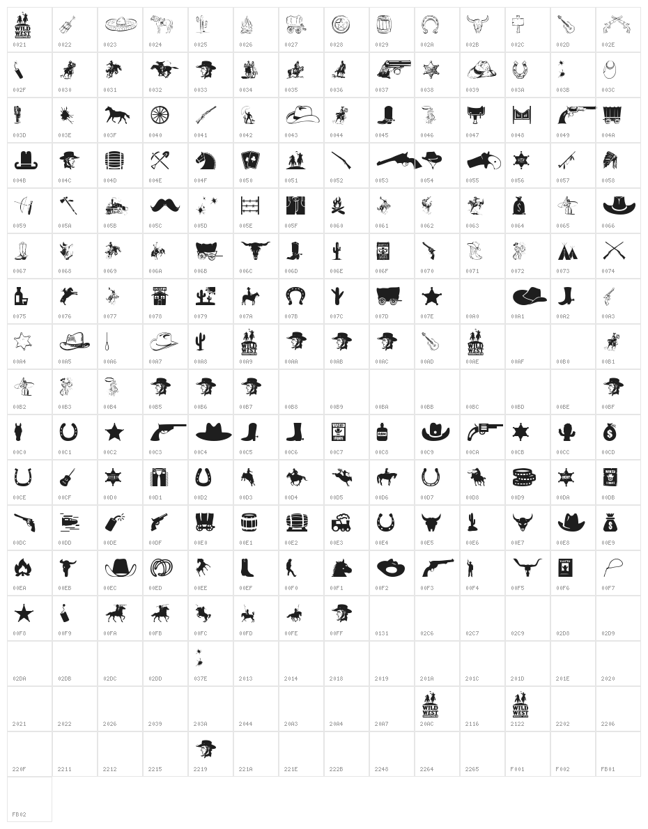 Wild West Icons Character Map