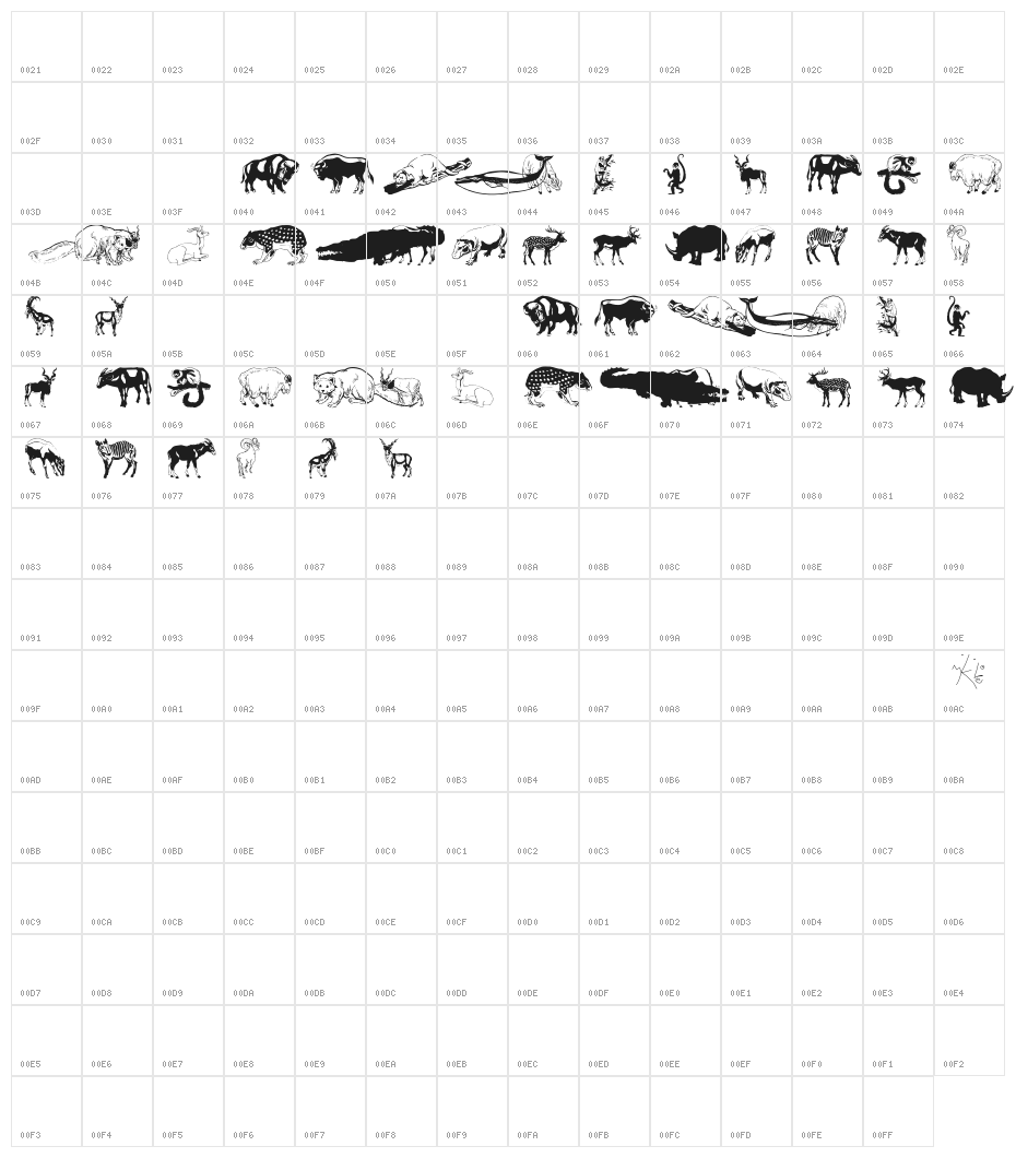WildAnimalsOne Character Map