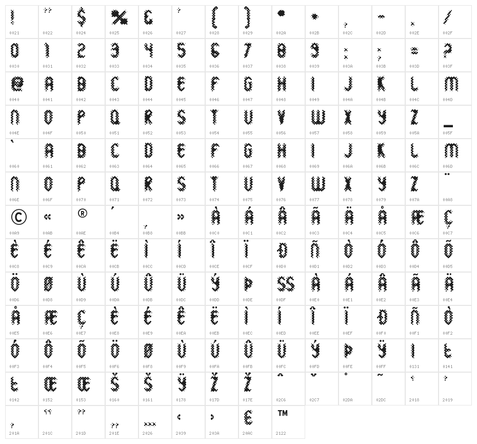 WildSewerage-Regular Character Map