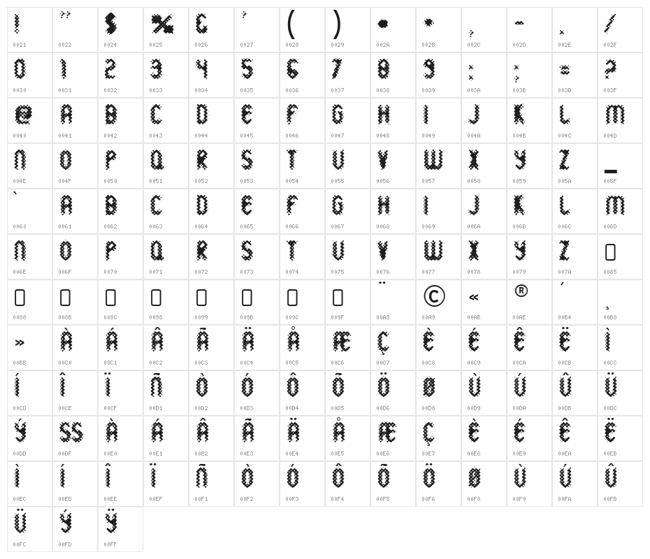 WildSewerage-Regular Character Map