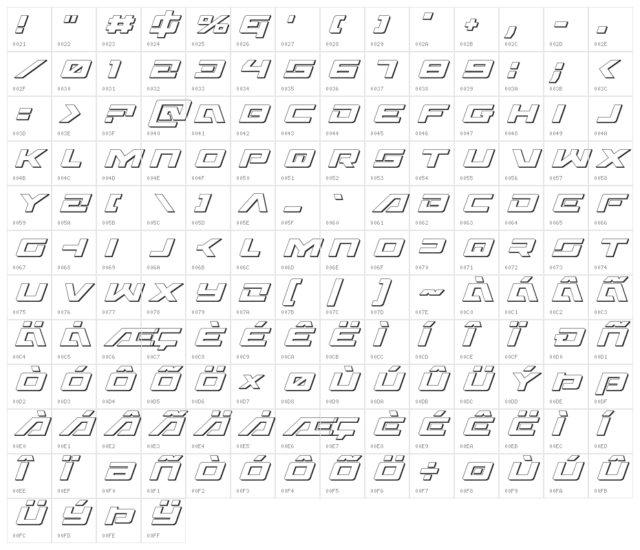 Wildcard 3D Italic Character Map