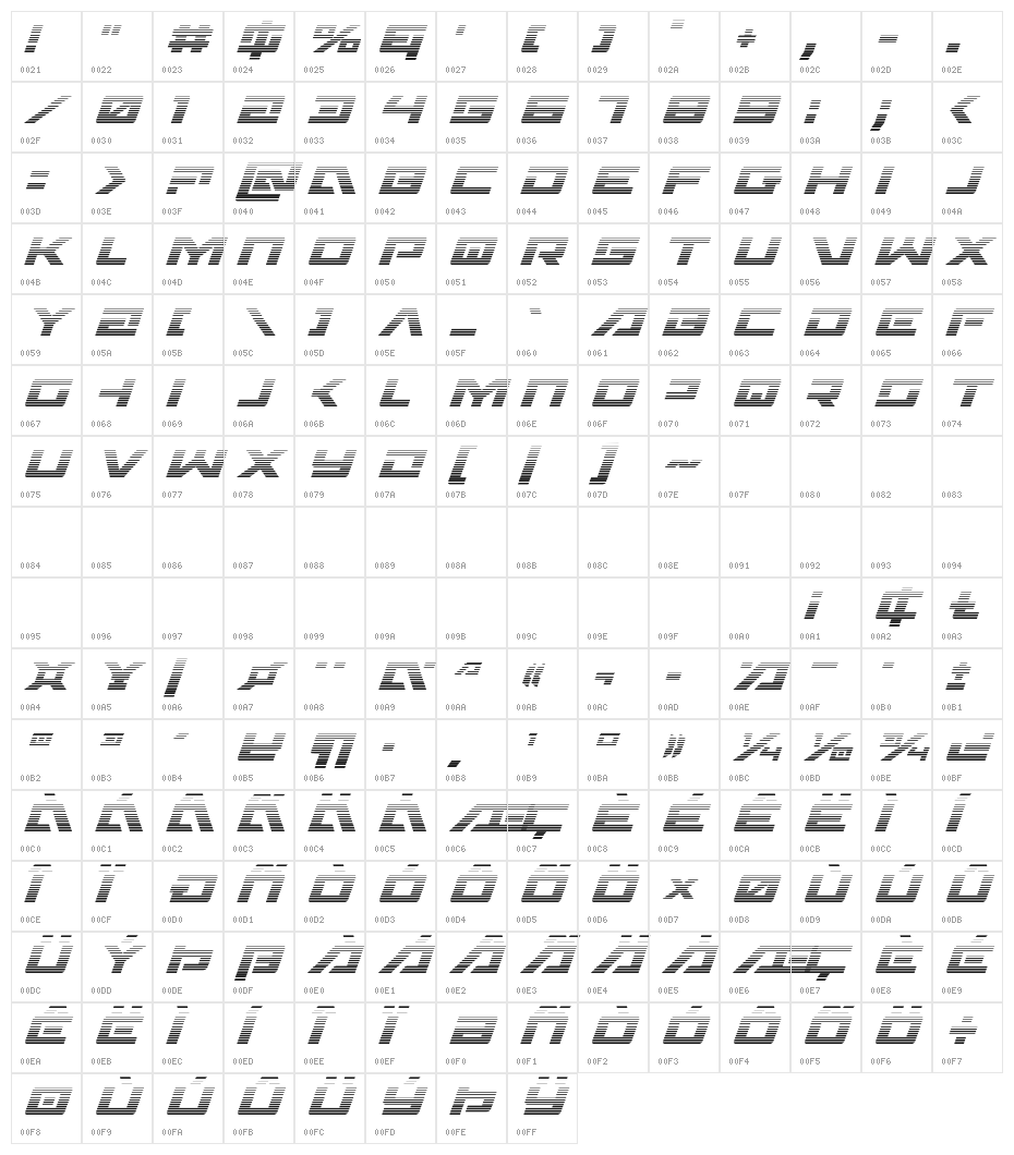 Wildcard Gradient Italic Character Map