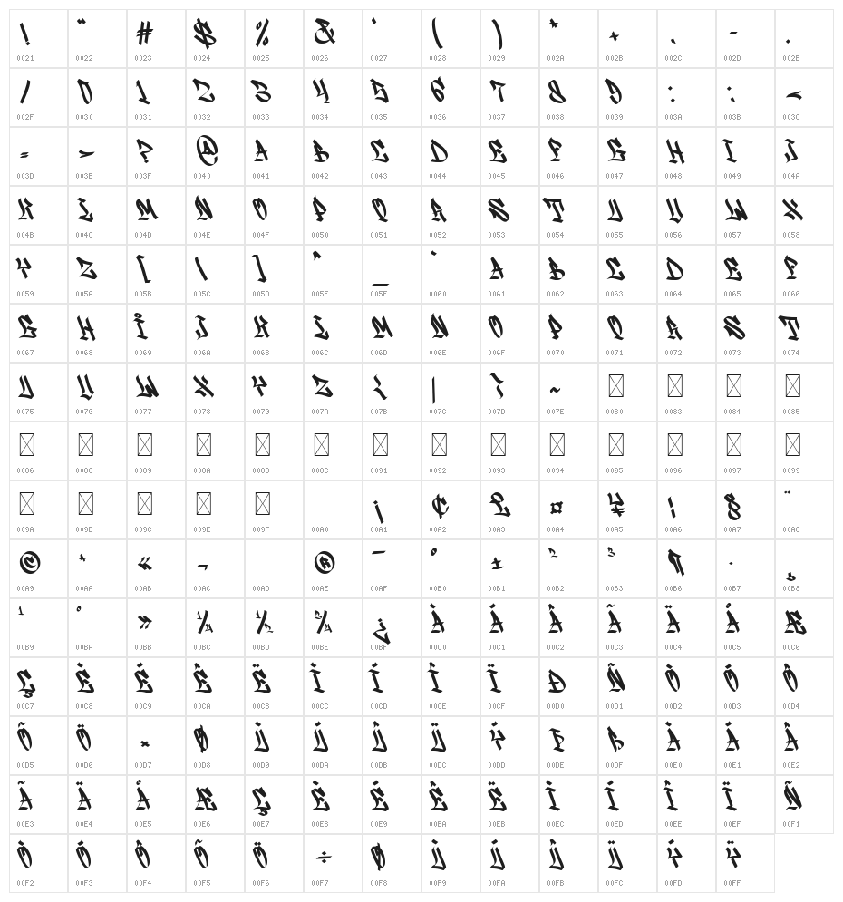 Wildside Regular Character Map