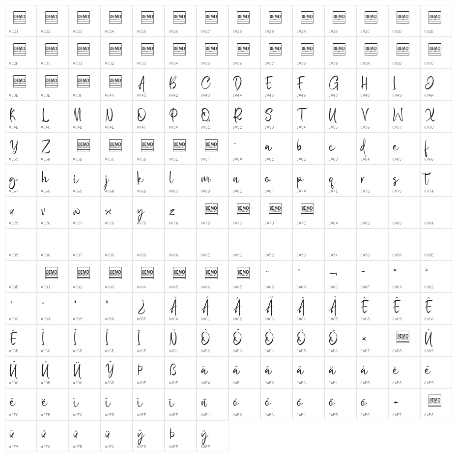 WilgatySmoothDEMO Character Map