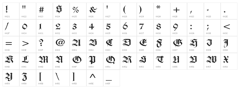 WilhelmKlingsporGotisch Wd Character Map