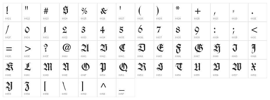 WilhelmKlingsporGotisch Character Map